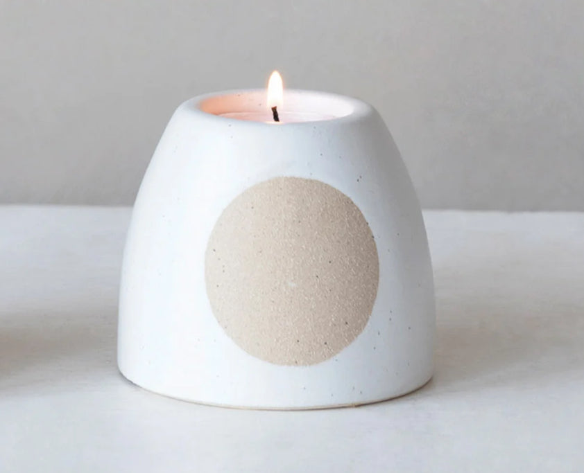 Stoneware Tealight Holder with Circle Design