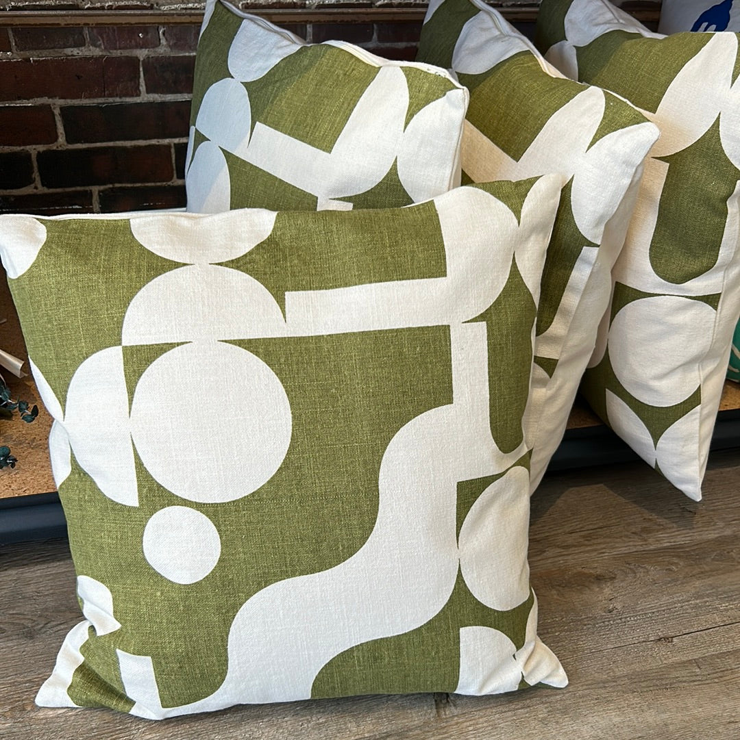 Geometric Slub Pillow: Green