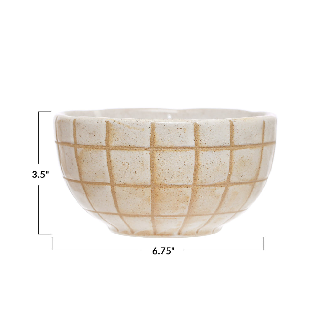 Stoneware Bowl with Grid Wax Relief Design