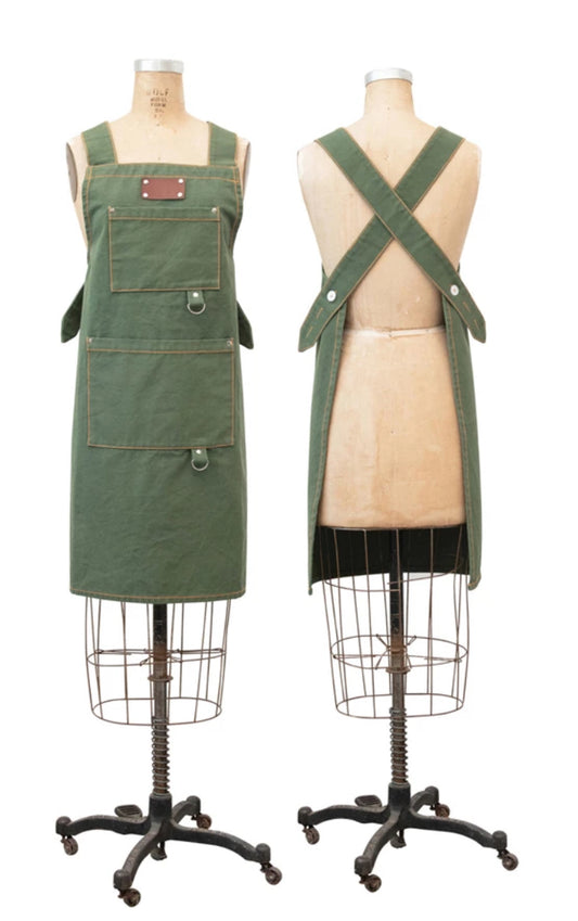 Cross Back Apron with Pockets and Rivets