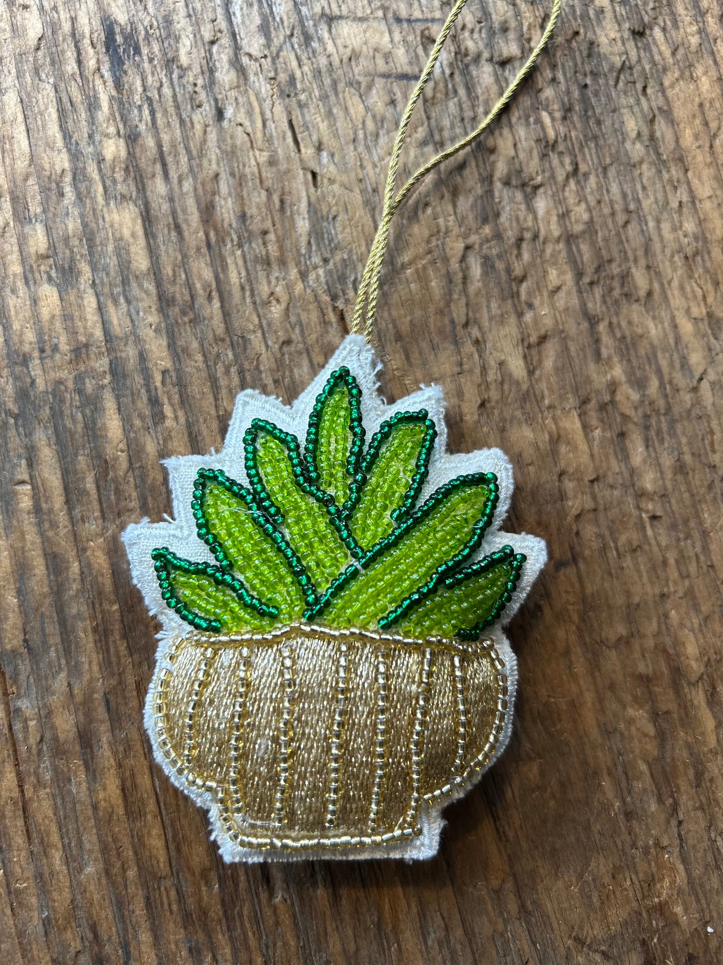 4"H Cotton & Glass Beaded Potted Plant Ornament