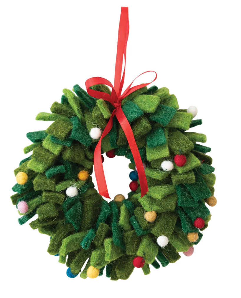 7" Round Handmade Wool Felt Wreath Ornament