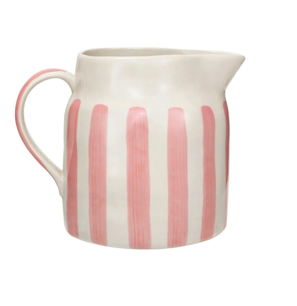 Hand Painted Striped Stoneware 56oz Pitcher