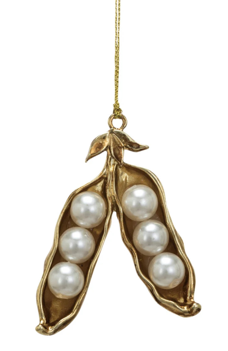 Metal & Faux Pearl Pea Pod Ornament