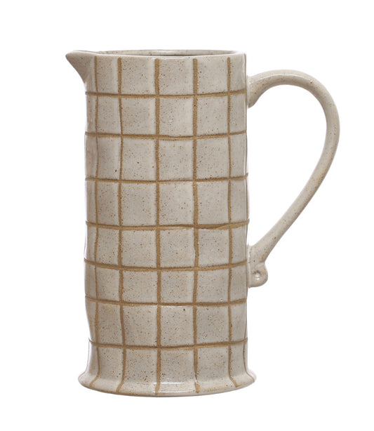 46 oz. Stoneware Pitcher w/ Wax Relief Grid Pattern (Each One Will Vary)