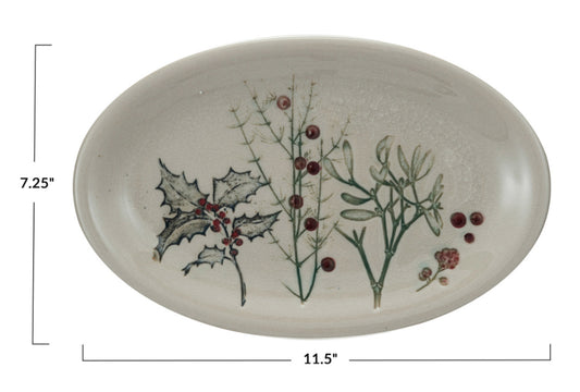 Holly Debossed Stoneware Platter