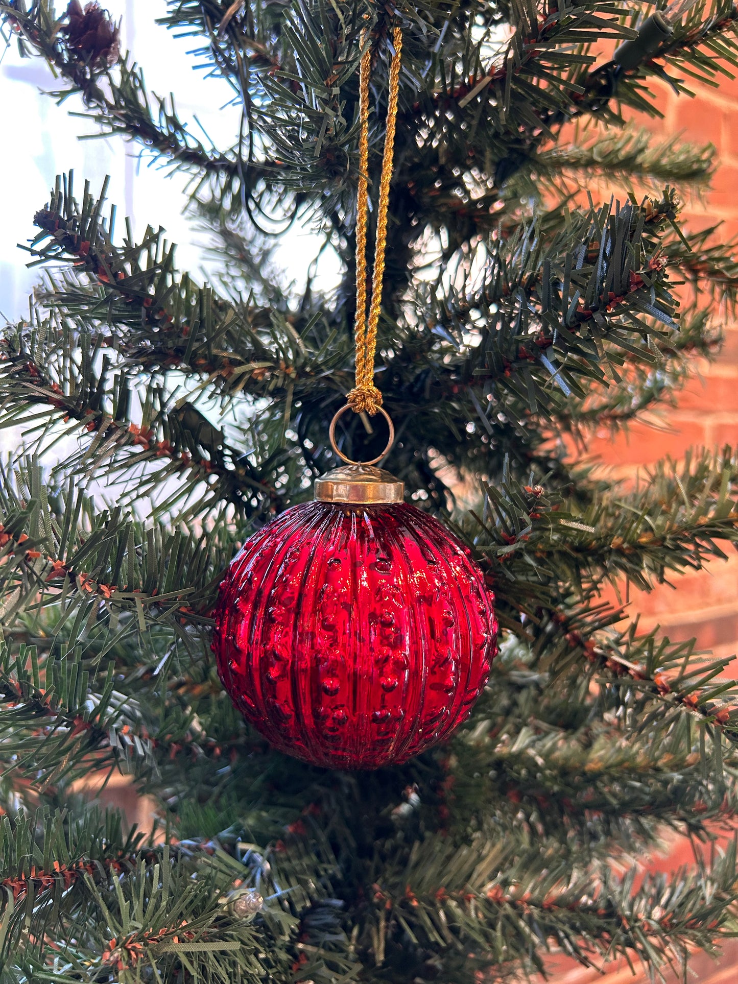3” Embossed Glass Ornament: Red