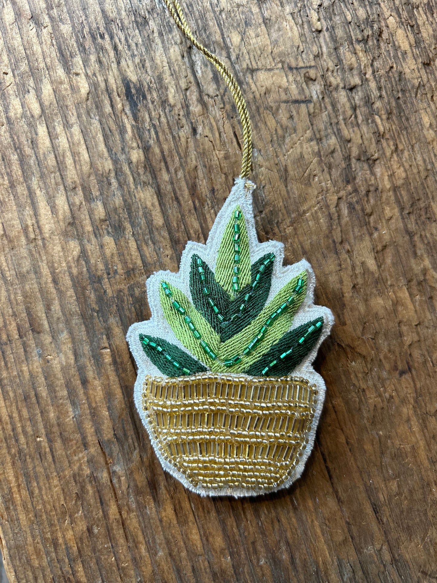 4"H Cotton & Glass Beaded Potted Plant Ornament