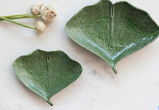 Gingko Leaf Shaped Stoneware Plates Set/2