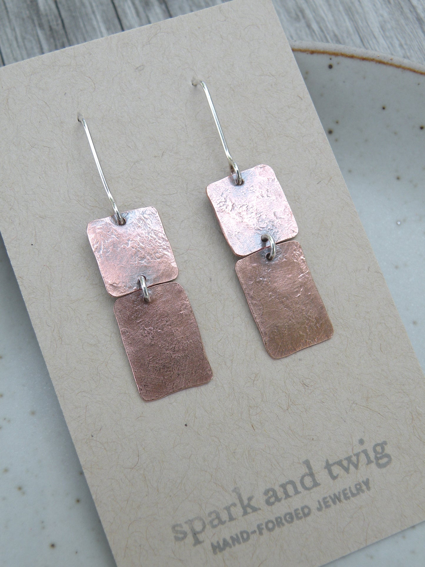 Spark and Twig- Copper Double Block Dangles Earrings