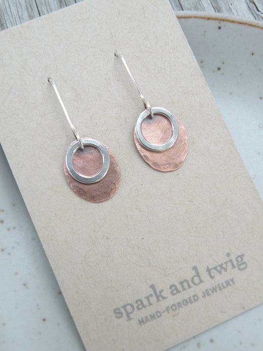 Spark and Twig- Copper Disc with Sterling Circle Dangles