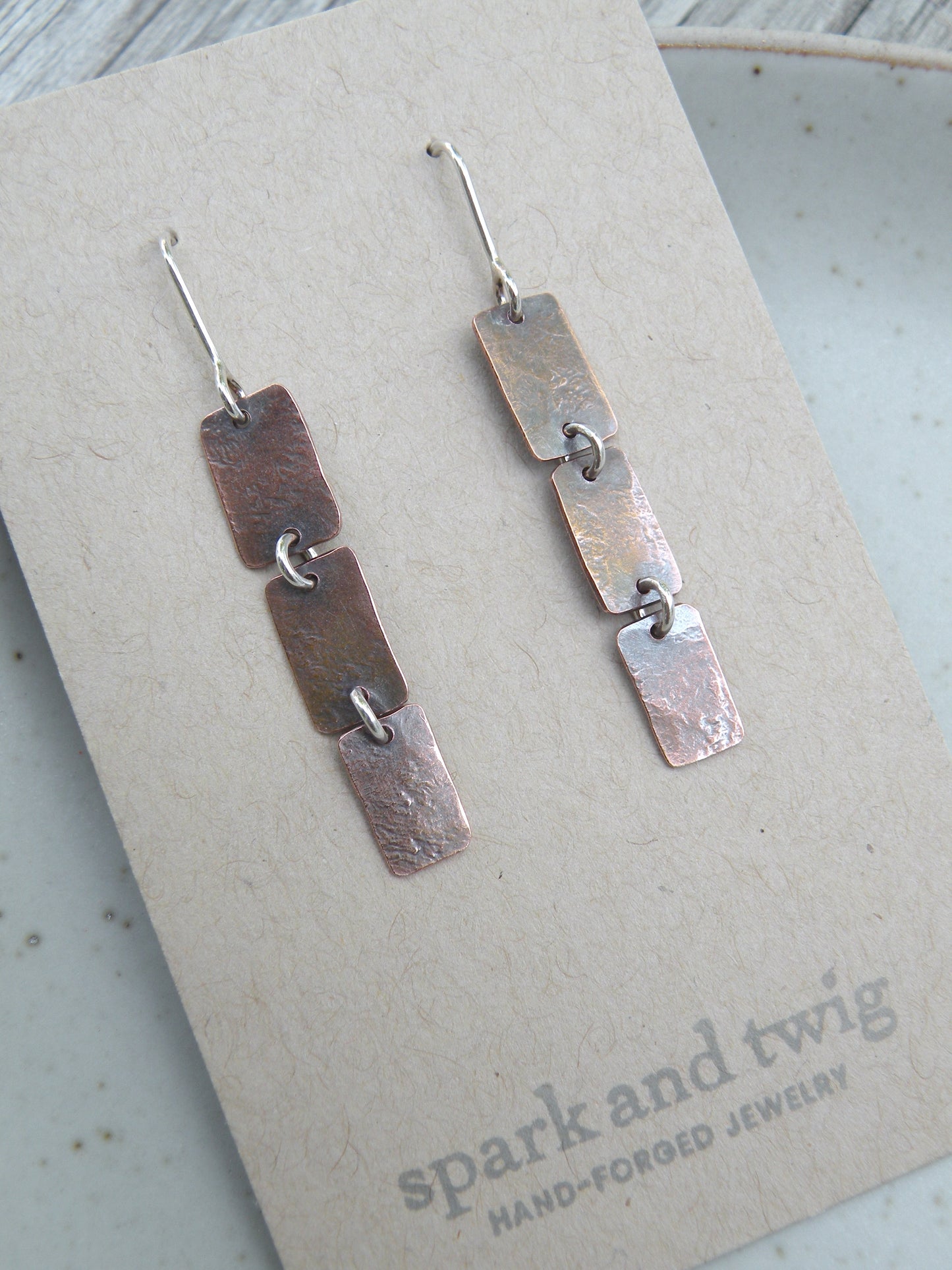 Spark and Twig- Triple Copper Dangle Earrings