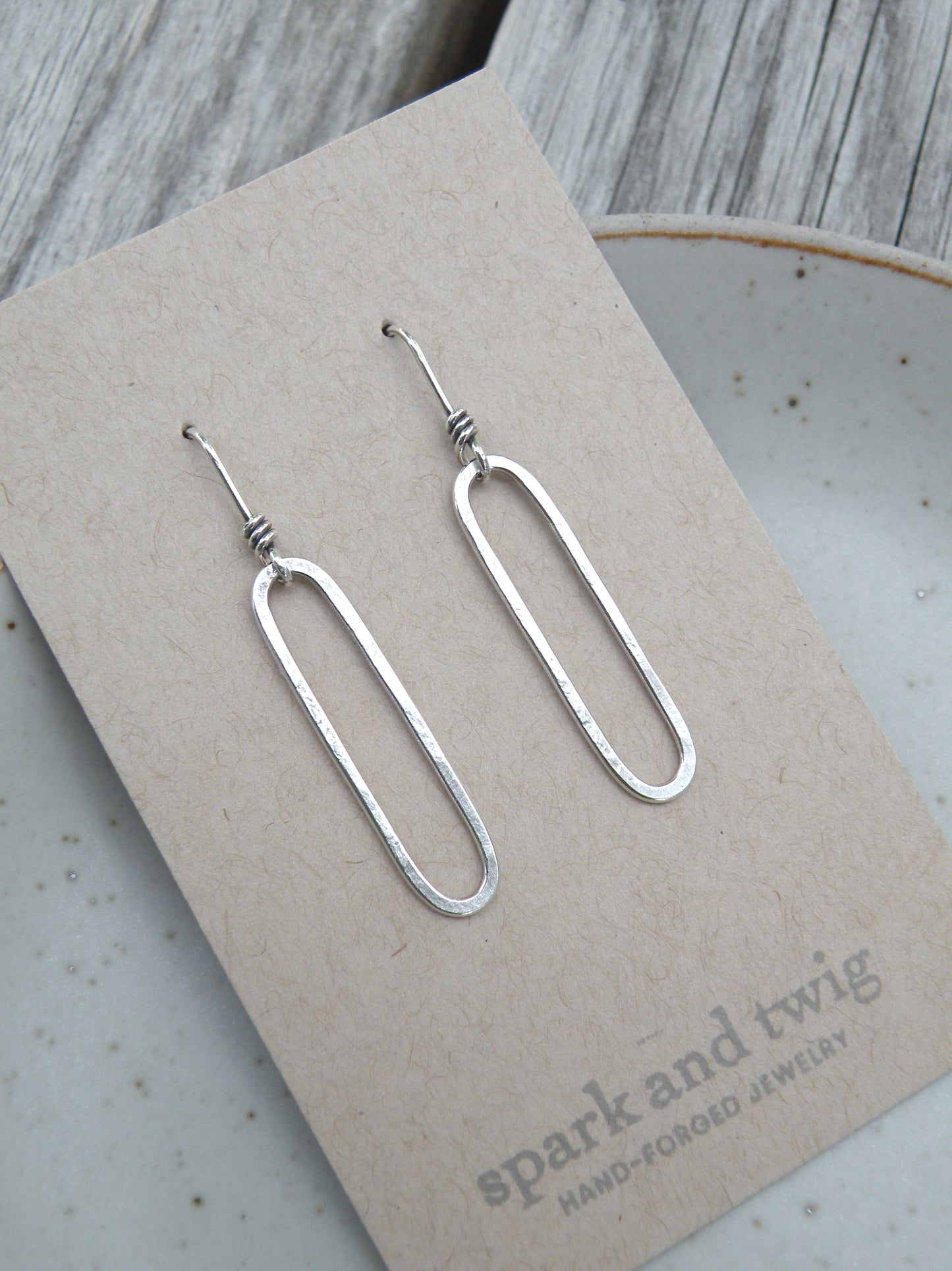 Spark and Twig- Sterling Oval Dangle Earrings