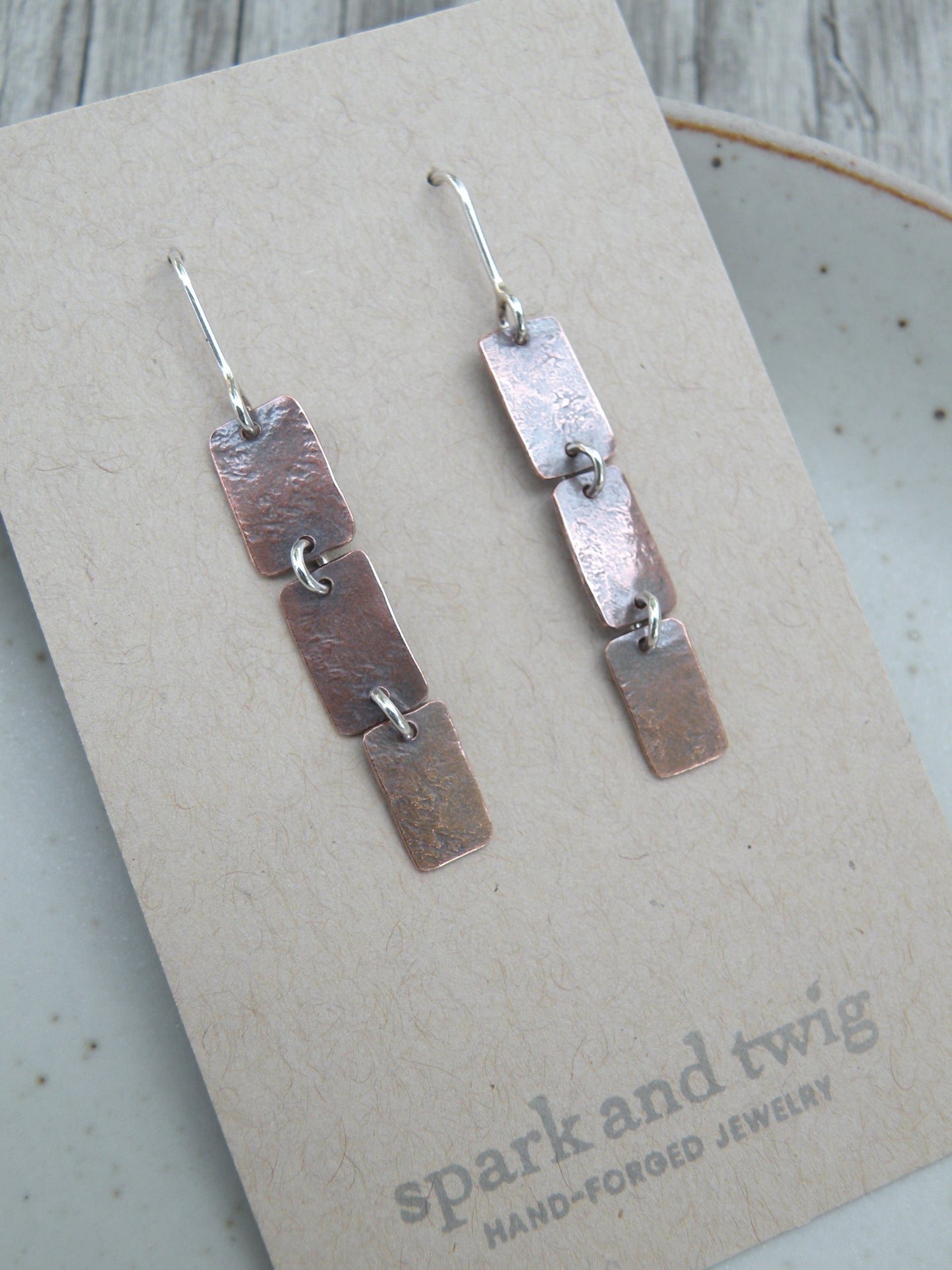 Spark and Twig- Triple Copper Dangle Earrings