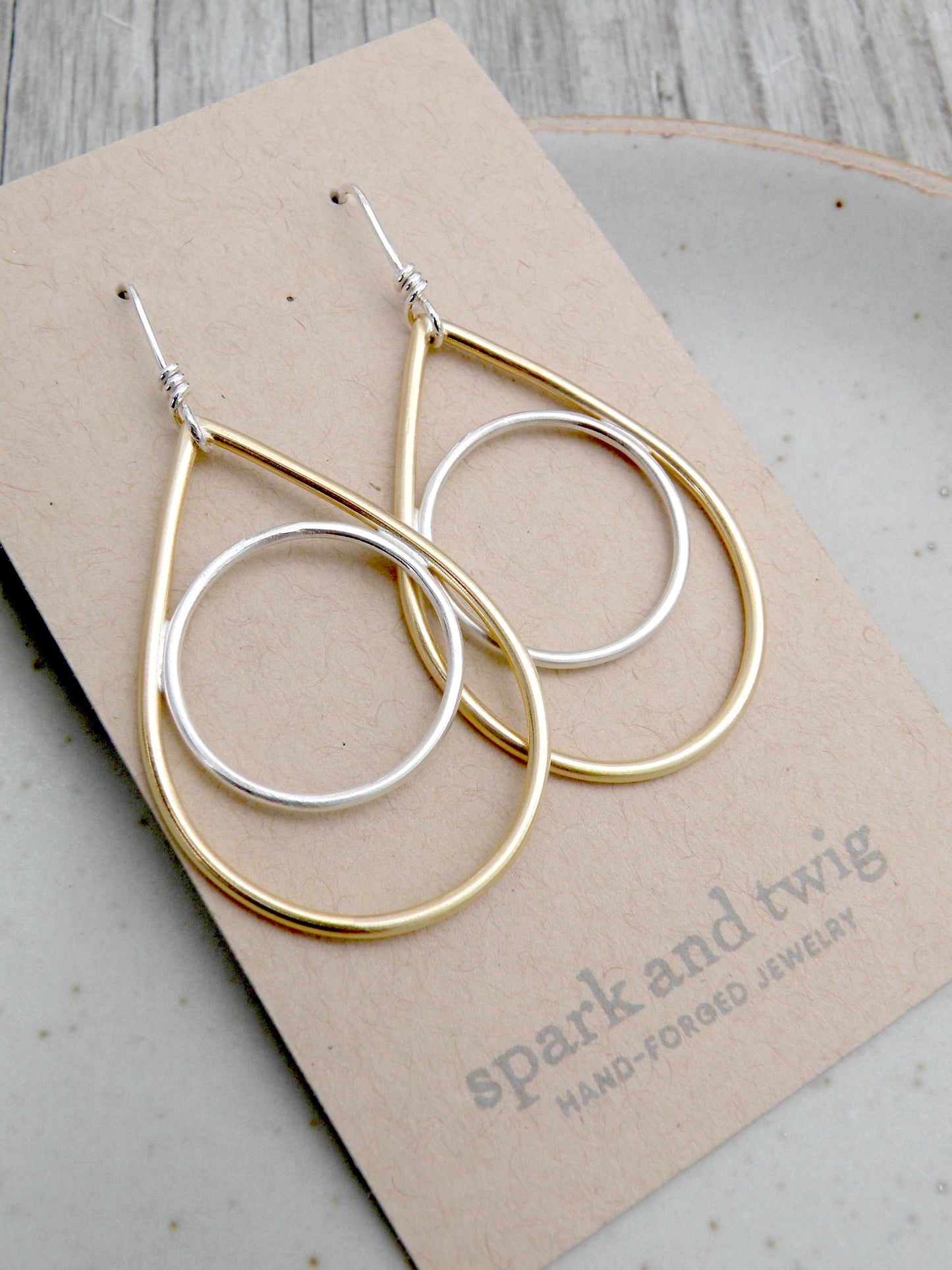 Spark and Twig Large Brass and Sterling Tear with Circle