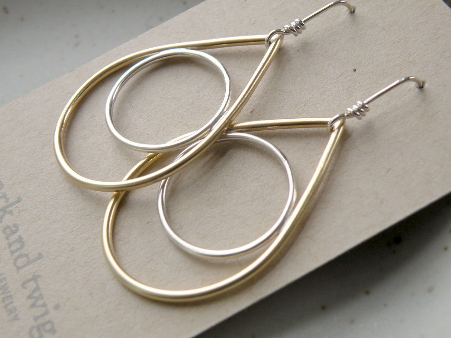Spark and Twig Large Brass and Sterling Tear with Circle