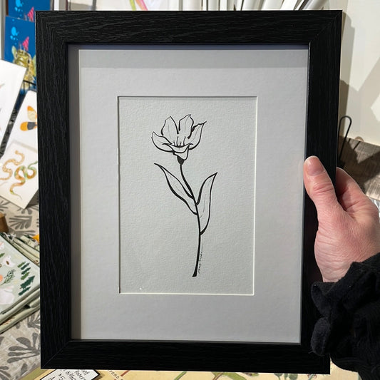 Black and White Original Ink Flower Art