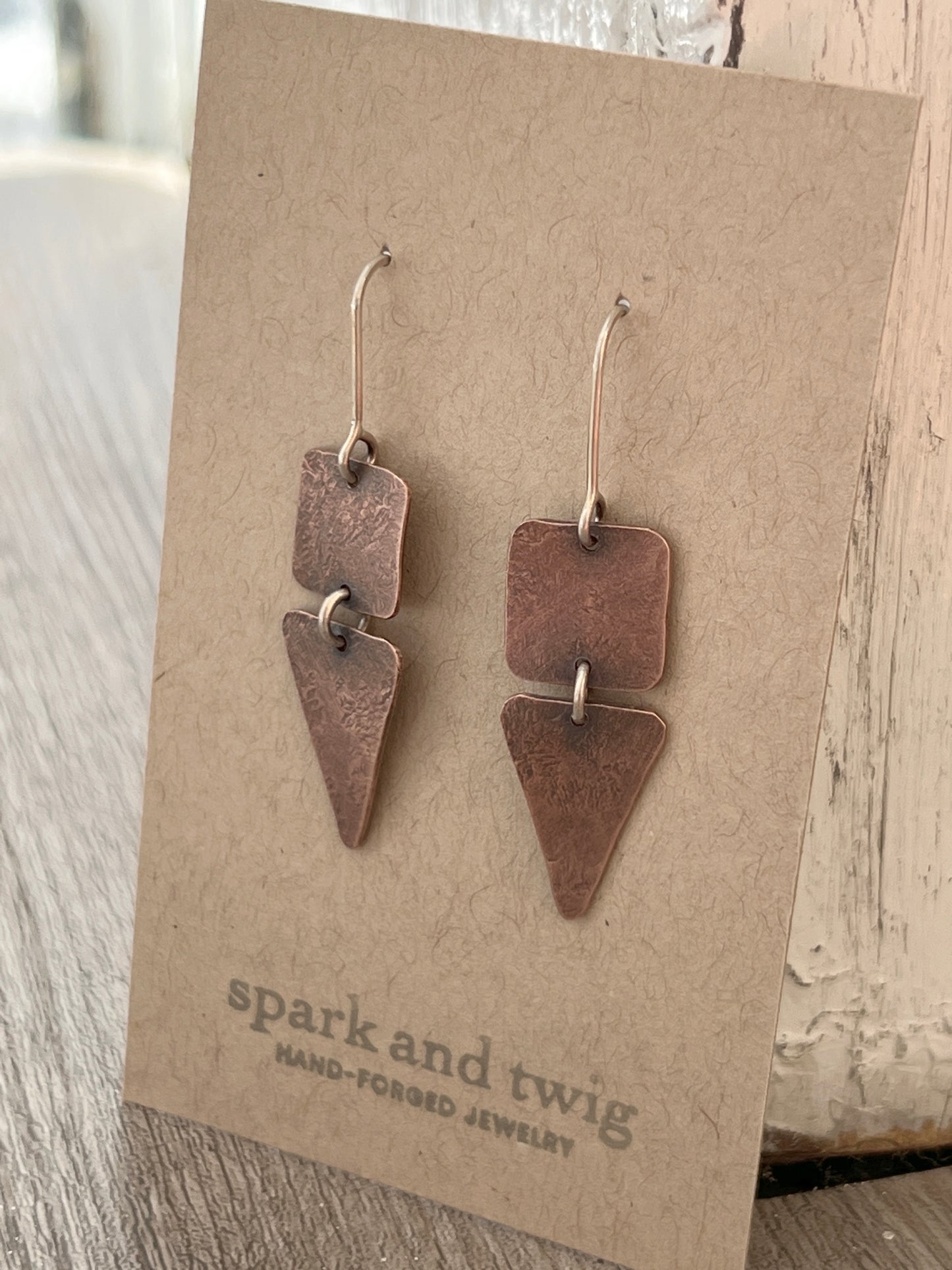Spark and Twig Geometric Copper Dangle Earrings