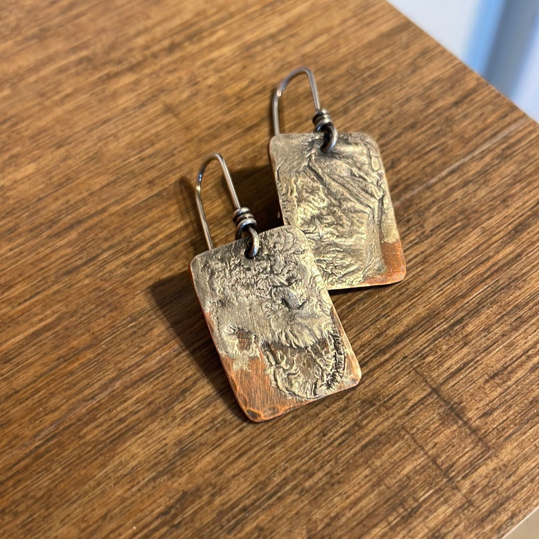 Spark and Twig Copper Rectangles With Melted Sterling Silver Texture
