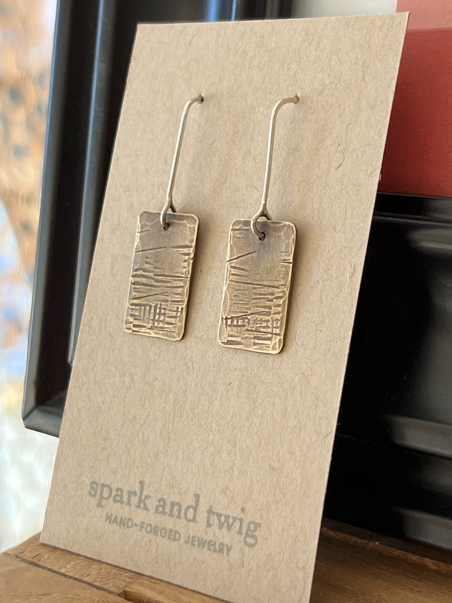 Spark and Twig Textured Brass Rectangle Earrings