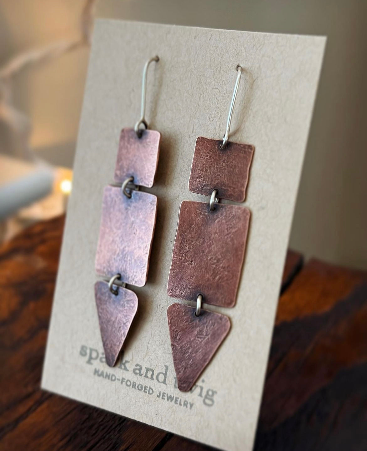 Spark and Twig Large Geometric Copper Dangle Earrings