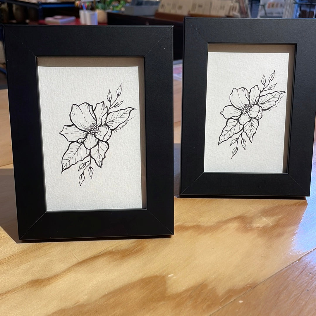 Small Framed Black and White Flowers