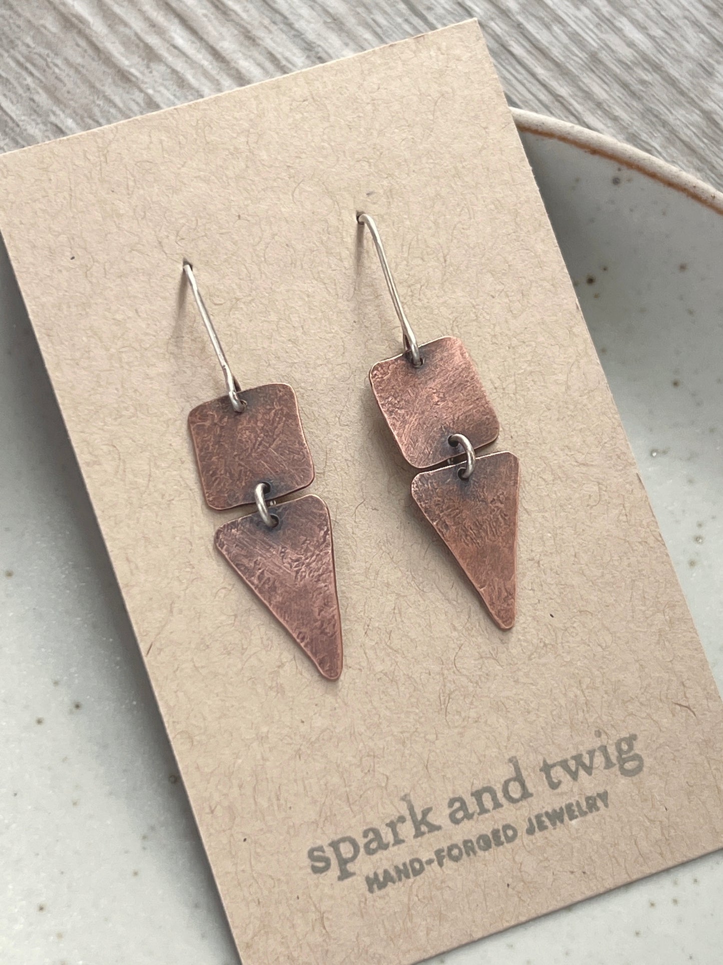 Spark and Twig Geometric Copper Dangle Earrings